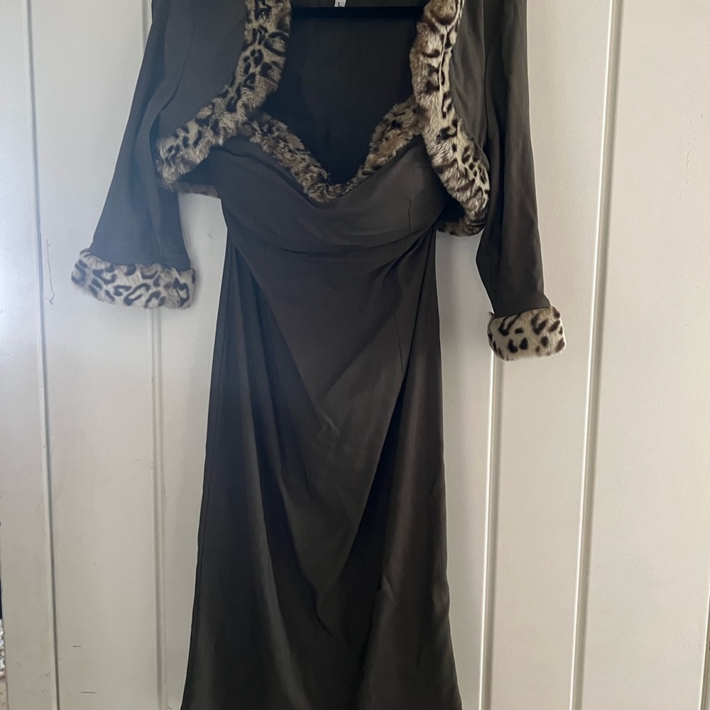 Pinup Couture Gina dress Olive and leopard trim size L